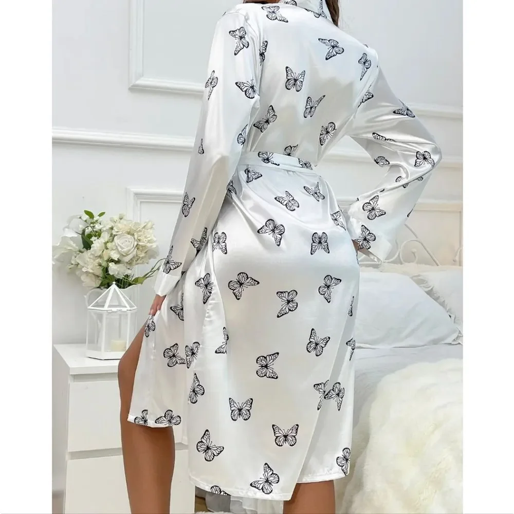 Womens Plus Size Satin Kimono Robe Lingerie Nightgown Sleepwear Silk Bathrobe US